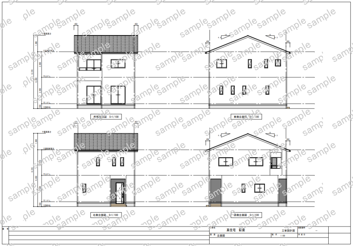 3LDK 一般住宅 CAD図面（2階建て・和室/パントリー付き個人住宅）平面図・立面図
