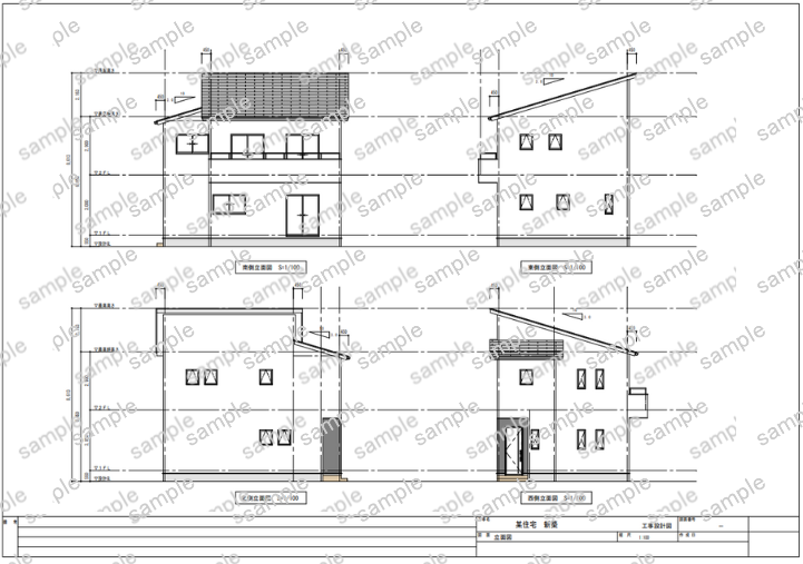 3LDK 一般住宅 CAD図面（2階建て・シューズクローゼット付き個人住宅）平面図・立面図